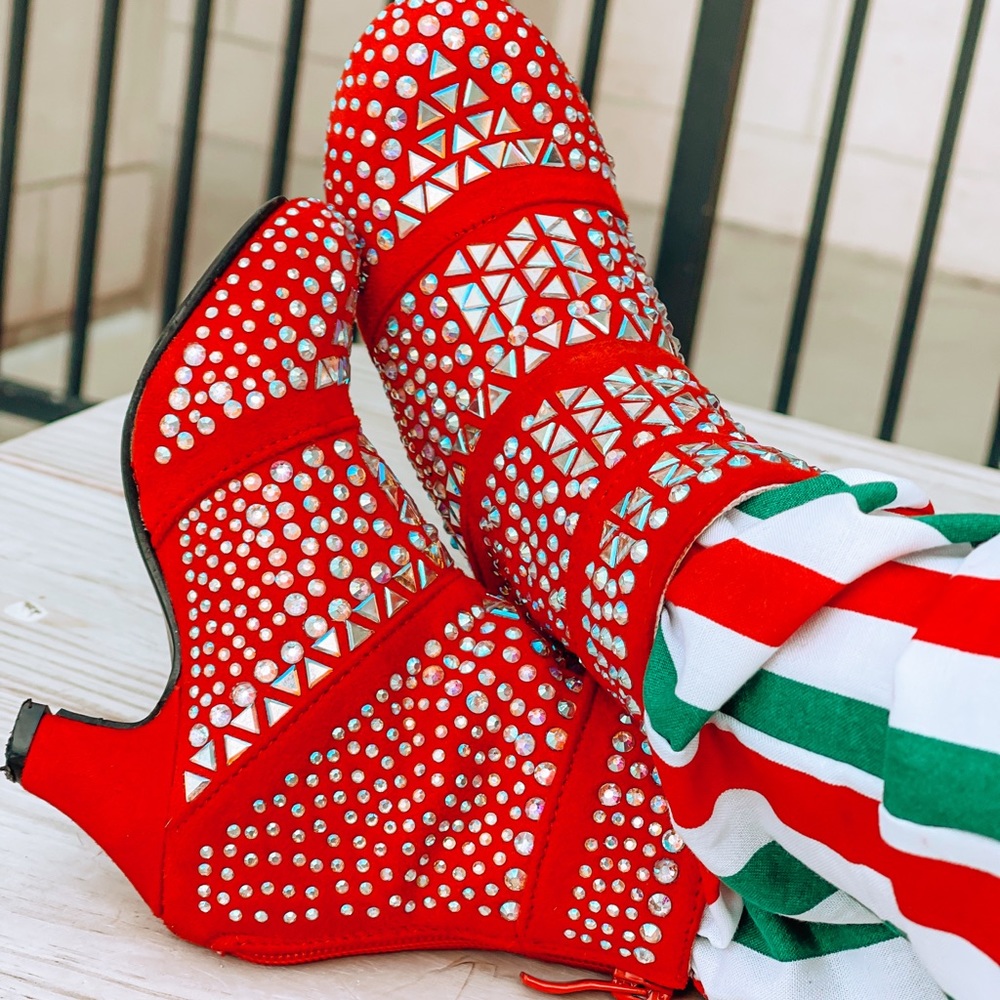 Red Rhinestone Bootie